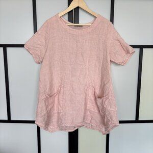 Beyond Capri 100% Linen Italy Lagenlook Shirt Peach Pink Lagom Coastal ONE SIZE